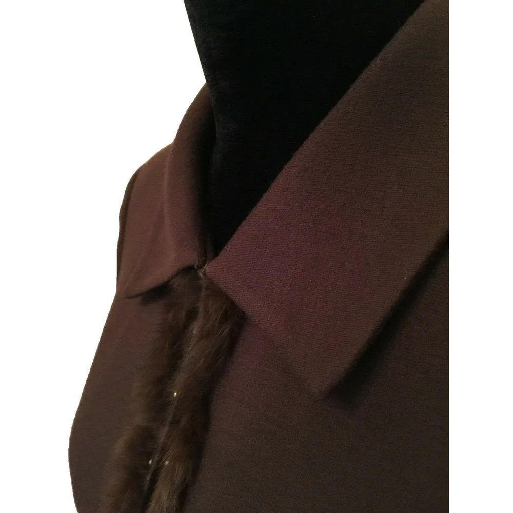 Topami Womens Blazer Jacket Size 40 EU Brown Collared Fur Trimmed Embellished‎
